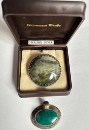 Vintage New In Box Marble Stone In Sterling Silver Brooch Pin & Silver Pendant With Large Stone, Marked 925