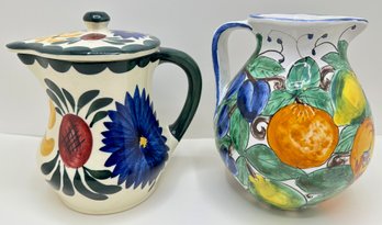 Persian Ware Hand Painted Covered Pitcher, Germany & Hand Painted Signed Martini Pitcher, Italy