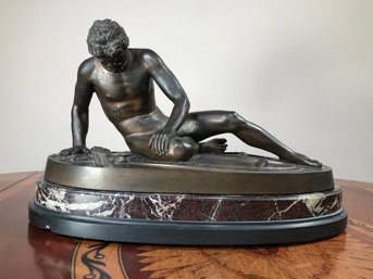 Fantastic Antique Bronze Statue Of Reclining Man With Marble Base Signed NELLI - ROMA - Beautiful Patina