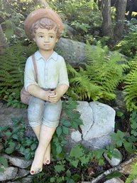 Painted Cement Huckleberry Finn With Fishing Pole Holder