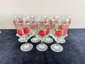 Set Of Vintage Franciscan Apple Wine Glasses Water Goblets Hand Painted