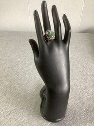 Marble Green Stone Sterling Ring #7