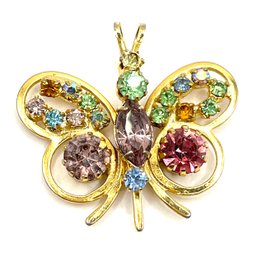 Vintage Multi Color Rhinestone Butterfly Pendant