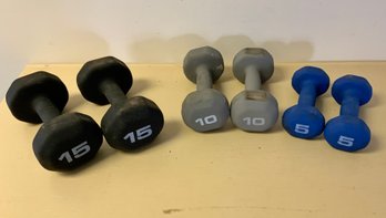 3 Sets Dumbells ~ 5 Lb, 10 Lb & 15 Lb ~ (A)