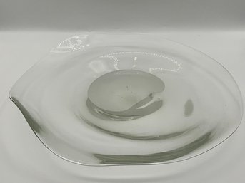 Glass Shallow Decorative Bowl W/Frosted Bottom In The Center