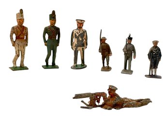 Collection Of 7 Various Metal Toy Soldiers Made Of Lead