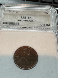 Lincoln Reverse Wheat  (1909-1958)  1914-D  1C  MS-64  Red Brown