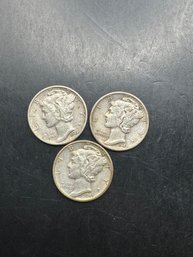 3 Mercury Dimes 1943, 1944, 1945