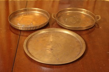 Trio Of Round Brass Serving Trays