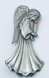 VINTAGE SILVER PEWTER TONE JJ ANGEL HOLDING CANDLE BROOCH