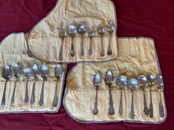 Sterling 925 Silver Assorted Styles Makers And Patterns 3 Rolls Of Spoons 358 Grams