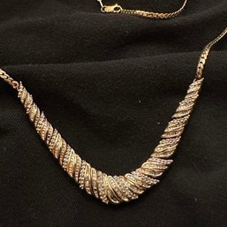 Stunning Gold Wash Over Sterling Chevron Necklace With Diamonds