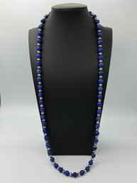Amazing Blue Lapis Lazuli & Sterling Silver Beaded Necklace