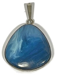 Large Sterling Silver Pendant Having Large Blue Agate Stones