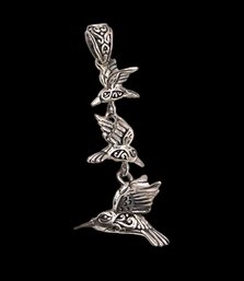 Gorgeous Vintage Sterling Silver Birds In Flight Dangle Pendant