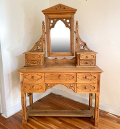 A Beautiful Carved Pine Gothic Revival Mirrored Vanity