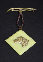 1930s Plastic Dog Hunting Brooch Brass Riding Crop