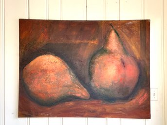 Dark Outlined Pair Of Pears Oil On Canvas