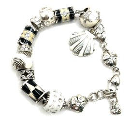 Vintage Sea Themed Sparkly Black And White Colors Charm Bracelet