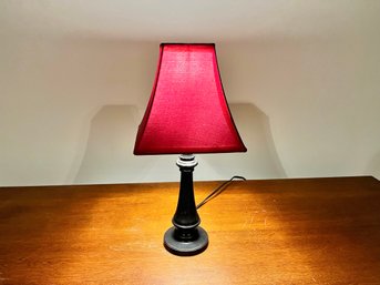 Small Home Depot Ebonized Table Lamp With Red Shade