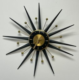 Mid Century Modern Brass And Black Wall Clock