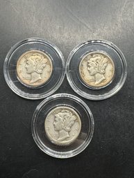 3 Mercury Dimes 1937, 1937-D, 1937-S