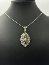 Amazing Antique Filigree & Emerald Pendant Necklace