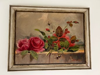 Original Oil Painting Still Life With Roses & Bees