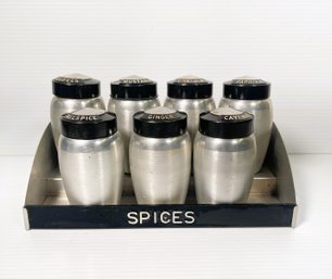 Kromex Brushed Aluminum Seven Piece Spice Shaker Set With Display/ Wall Rack