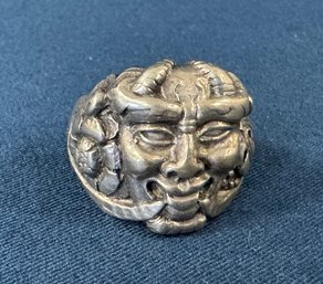 Large Sterling Silver Bacchus Ring