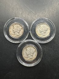 3 Mercury Dimes 1943, 1944, 1945