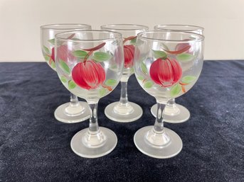 Set Of Vintage Franciscan Apple Wine Goblets Hand Painted