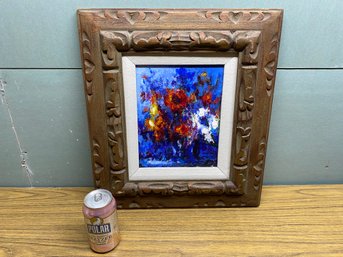 Beautiful Framed And Signed Oil Painting Of Red, White And Blue Flowers. Frame Measures 16 1/4' X 18 1/8'.