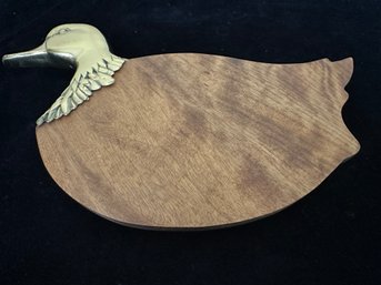 Vintage Rubel Solid Wood Duck Shaped Cutting Board With Brass Duck/Mallard Head