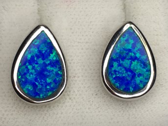 Wonderful 925 / Sterling Silver Teardrop Earrings With Australian Opal - Amazing Colors - Very Pretty