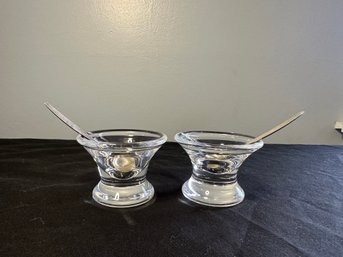 Signed Steuben Sugar Bowls With Sterling Spoons