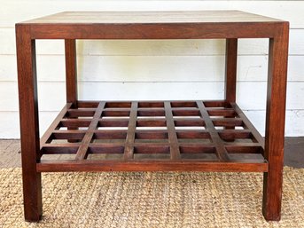 A Vintage Modern Oak Coffee Table With Lattice Work Shelf Beneath