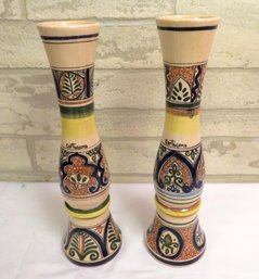 Pair Of  Painted Ceramic Columbian Cartagena Candle Holders