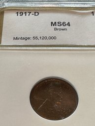 Lincoln Reverse Wheat 1909-1958    1917 -D  1C  MS64  Brown