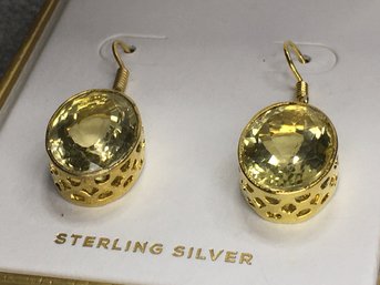 Beautiful Sterling Silver / 925 - 14K With Gold Overlay With Yellow Topaz Drop Earrings