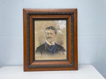 Antique Framed Charcoal On Canvas Portrait Of A Man
