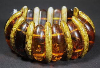 Vintage Large Bakelite And Lucite Expandable Bracelet Amber And Green