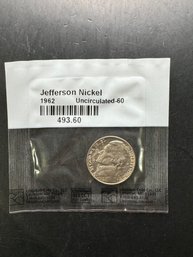 1962 Uncirculated Jefferson Nickel In Littleton Package