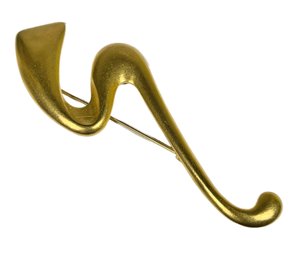 Gold Tone Designer Abstract Form Large Brooch