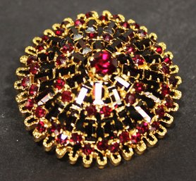 Vintage 'made In Austria' Red Rhinestone Round Brooch