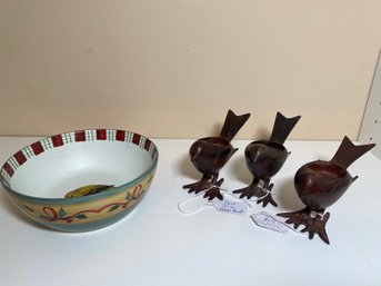 3 Cast Iron Bird Votive Holders And Beautiful Lenox Goldfinch Bowl From Winter Greetings Everyday