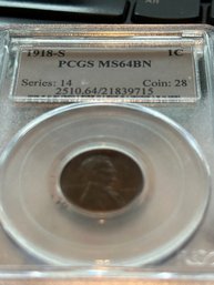 Lincoln Reverse Wheat  1918 S    1C  PCGS  MS 64BN