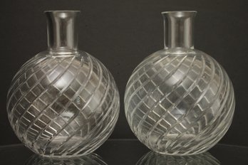 Pair Of BACCARAT Swirl Shaped Crystal Glass Blown Vases