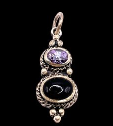 Vintage Sterling Silver Amethyst And Onyx Pendant