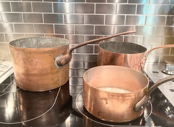 Fabulous Set Of Antique Copper Pots/MUTUAL OF 20 CATHERINE ST NYC